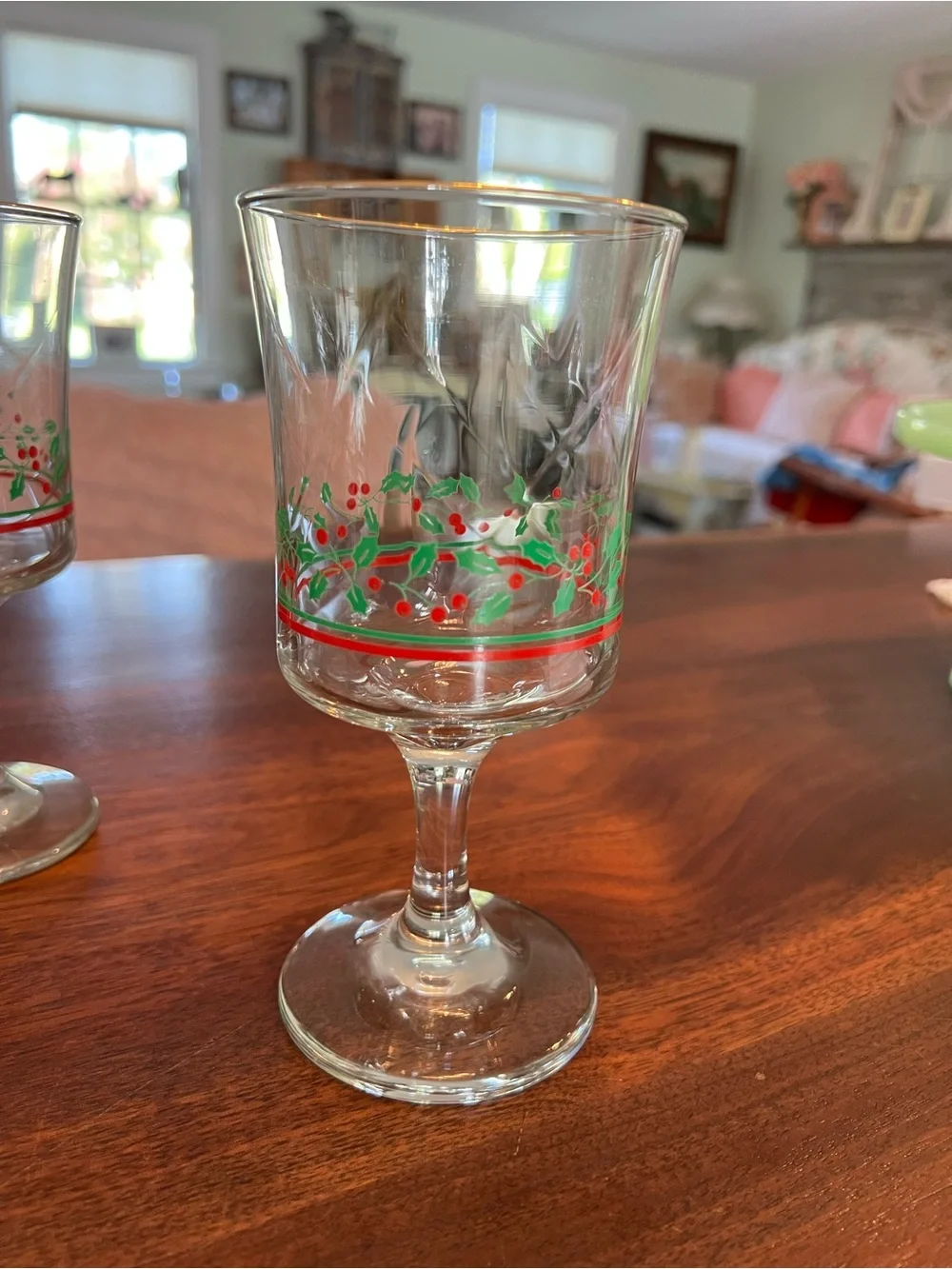 Festive Short Stem Goblets with Red Berry & Green Foliage Accent